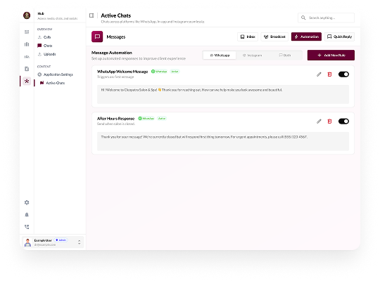 Automated WhatsApp & Email - Save time and stay connected with smart message flows that work while you don't. Automate communications for bookings, promos, and more.